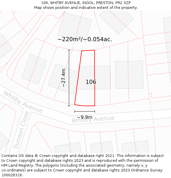106, WHITBY AVENUE, INGOL, PRESTON, PR2 3ZP: Plot and title map
