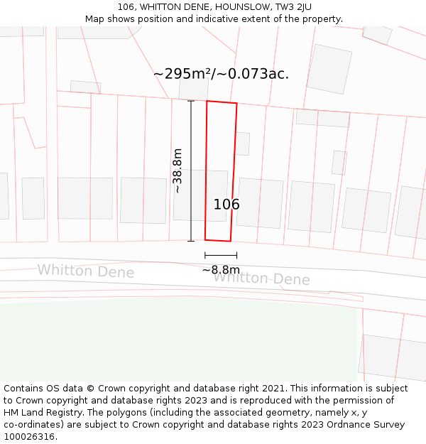 106, WHITTON DENE, HOUNSLOW, TW3 2JU: Plot and title map