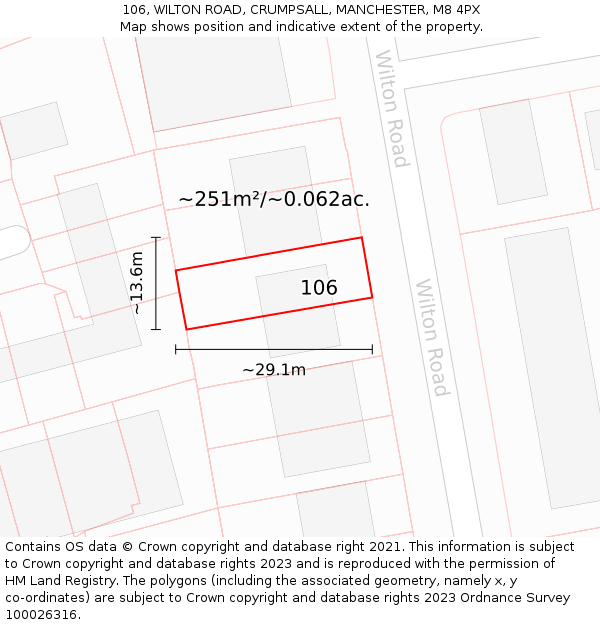 106, WILTON ROAD, CRUMPSALL, MANCHESTER, M8 4PX: Plot and title map