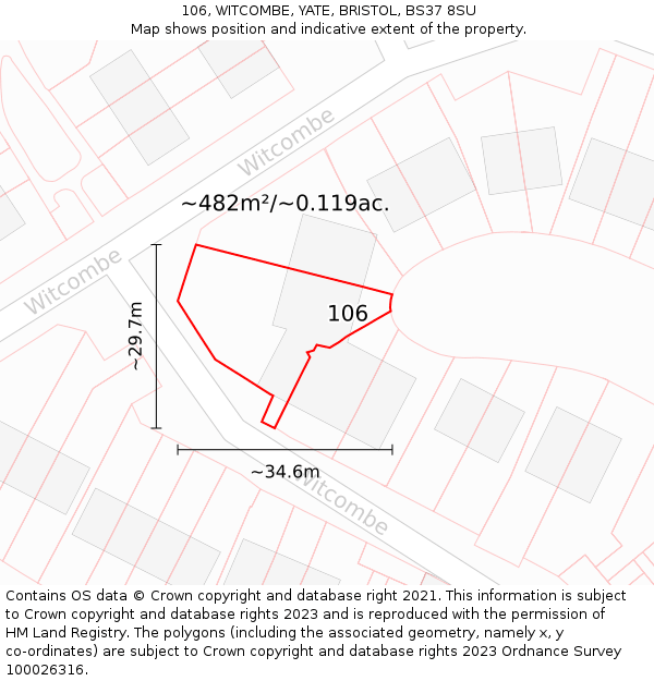 106, WITCOMBE, YATE, BRISTOL, BS37 8SU: Plot and title map