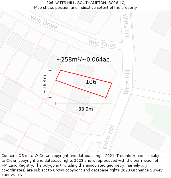 106, WITTS HILL, SOUTHAMPTON, SO18 4QJ: Plot and title map