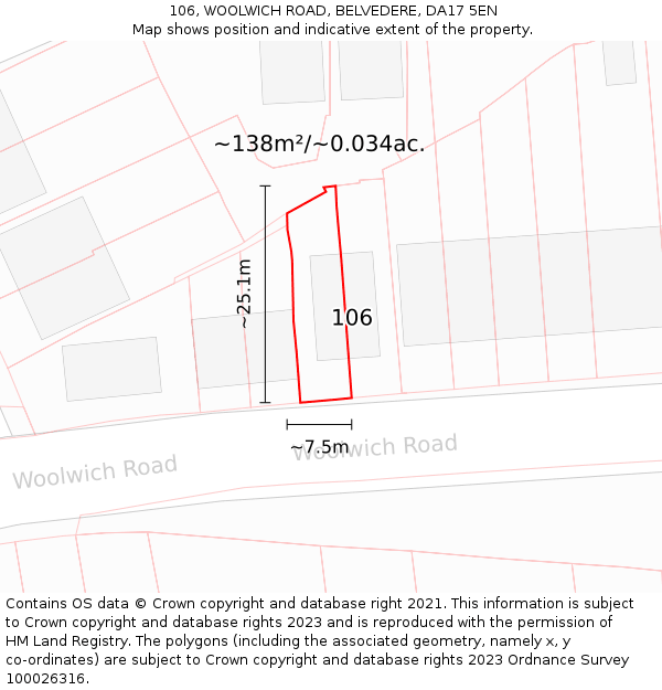 106, WOOLWICH ROAD, BELVEDERE, DA17 5EN: Plot and title map
