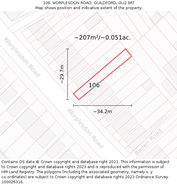 106, WORPLESDON ROAD, GUILDFORD, GU2 9RT: Plot and title map