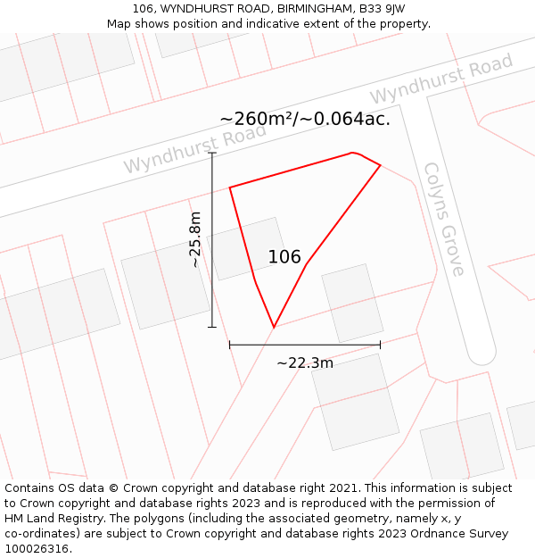 106, WYNDHURST ROAD, BIRMINGHAM, B33 9JW: Plot and title map