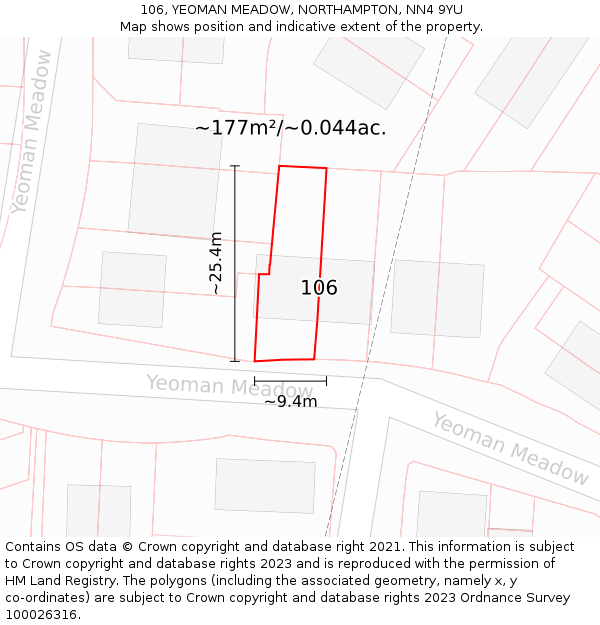 106, YEOMAN MEADOW, NORTHAMPTON, NN4 9YU: Plot and title map