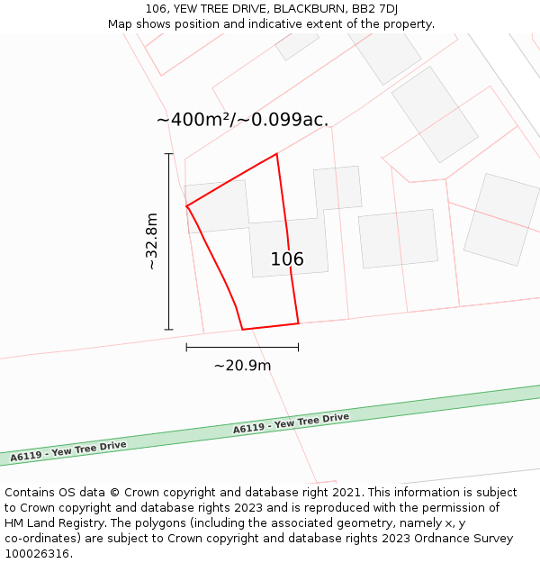 106, YEW TREE DRIVE, BLACKBURN, BB2 7DJ: Plot and title map