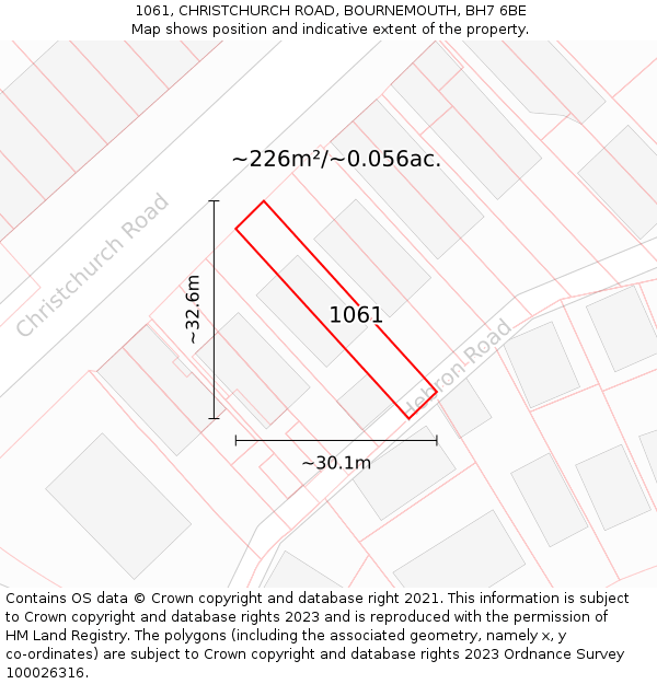 1061, CHRISTCHURCH ROAD, BOURNEMOUTH, BH7 6BE: Plot and title map