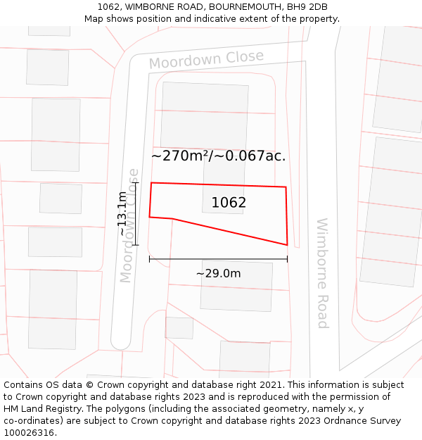 1062, WIMBORNE ROAD, BOURNEMOUTH, BH9 2DB: Plot and title map