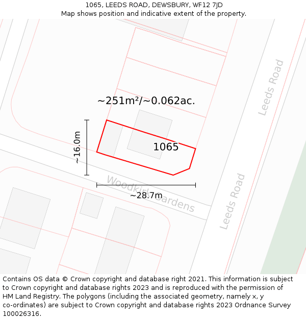 1065, LEEDS ROAD, DEWSBURY, WF12 7JD: Plot and title map