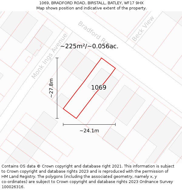 1069, BRADFORD ROAD, BIRSTALL, BATLEY, WF17 9HX: Plot and title map