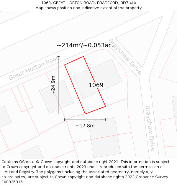 1069, GREAT HORTON ROAD, BRADFORD, BD7 4LX: Plot and title map