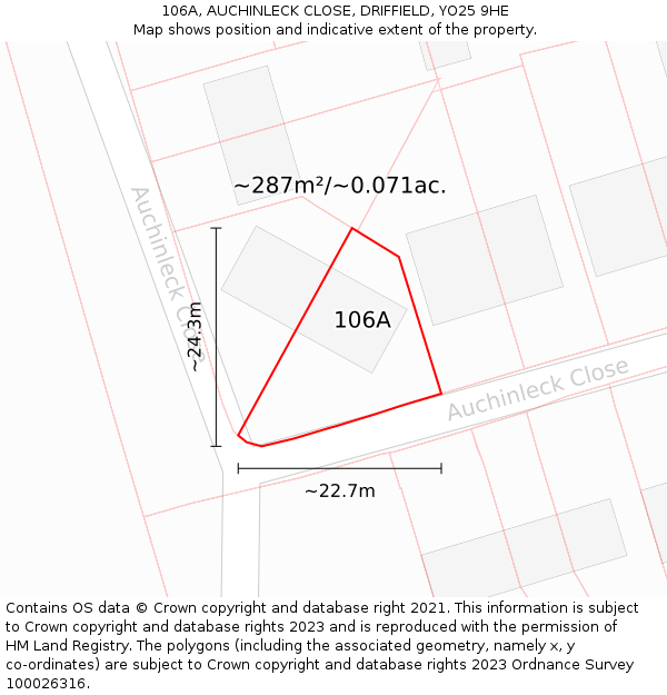 106A, AUCHINLECK CLOSE, DRIFFIELD, YO25 9HE: Plot and title map