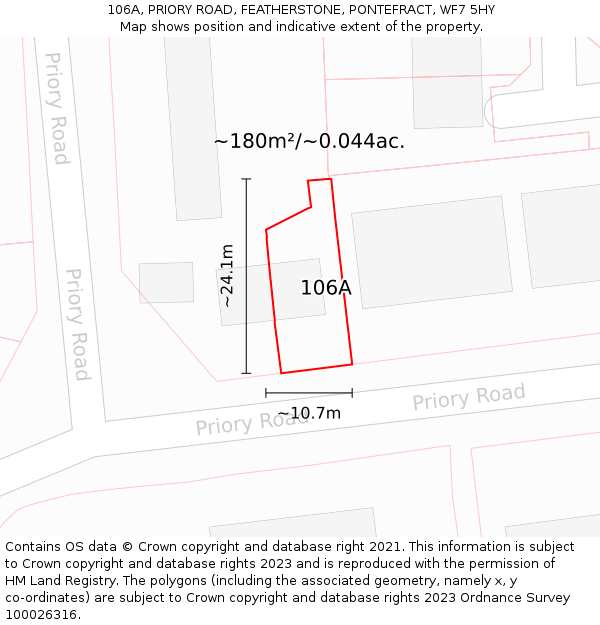 106A, PRIORY ROAD, FEATHERSTONE, PONTEFRACT, WF7 5HY: Plot and title map