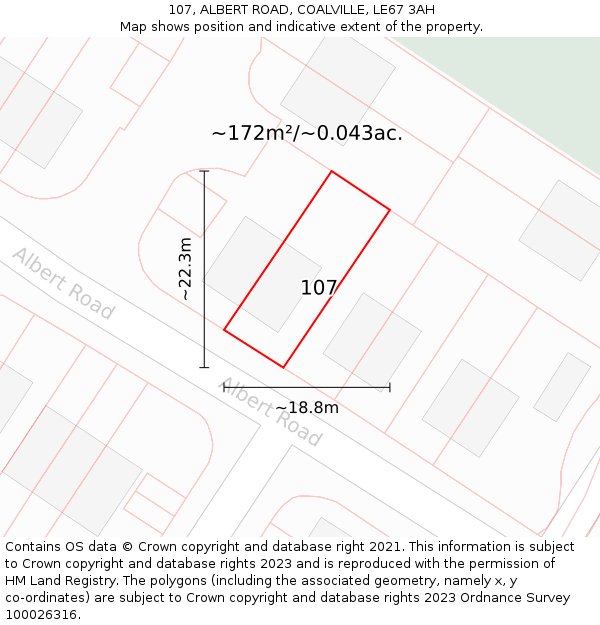 107, ALBERT ROAD, COALVILLE, LE67 3AH: Plot and title map