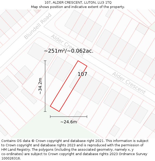 107, ALDER CRESCENT, LUTON, LU3 1TQ: Plot and title map