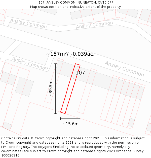 107, ANSLEY COMMON, NUNEATON, CV10 0PP: Plot and title map