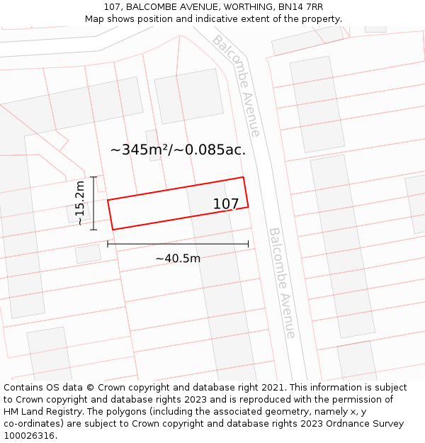 107, BALCOMBE AVENUE, WORTHING, BN14 7RR: Plot and title map