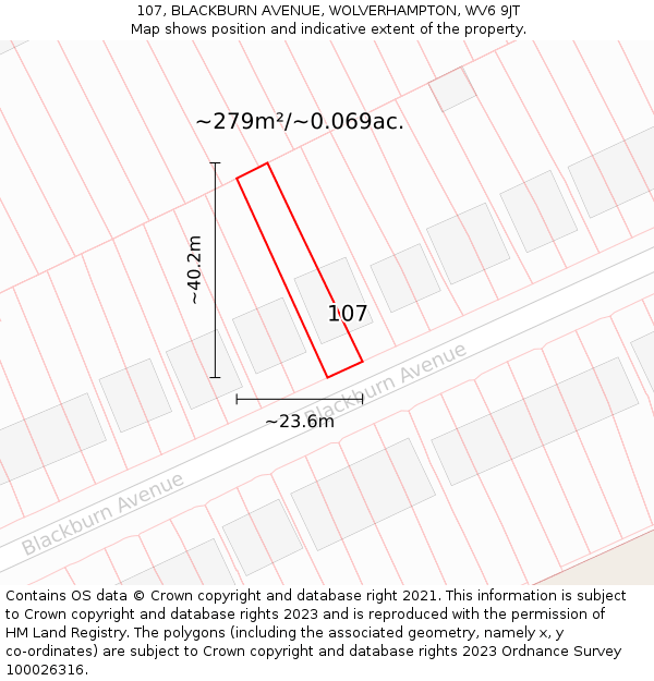107, BLACKBURN AVENUE, WOLVERHAMPTON, WV6 9JT: Plot and title map