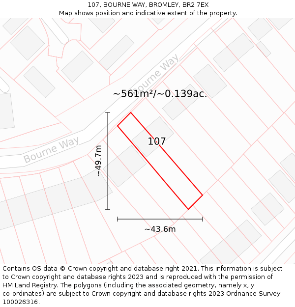 107, BOURNE WAY, BROMLEY, BR2 7EX: Plot and title map