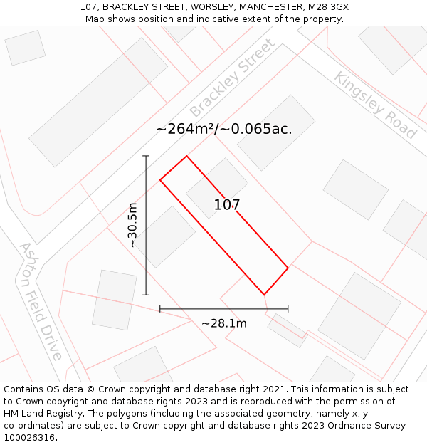 107, BRACKLEY STREET, WORSLEY, MANCHESTER, M28 3GX: Plot and title map