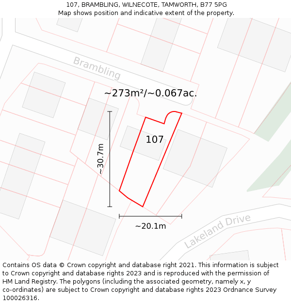 107, BRAMBLING, WILNECOTE, TAMWORTH, B77 5PG: Plot and title map