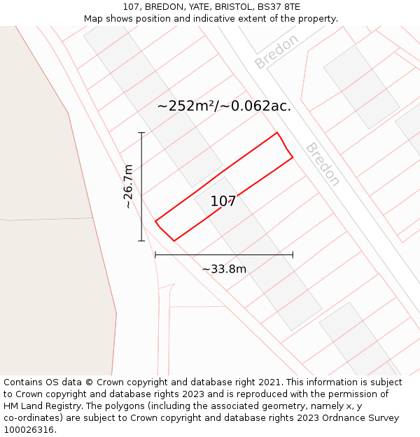 107, BREDON, YATE, BRISTOL, BS37 8TE: Plot and title map