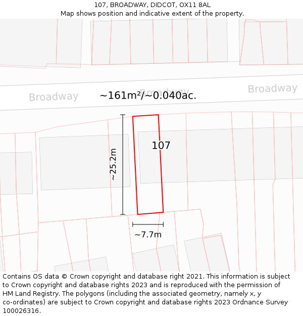 107, BROADWAY, DIDCOT, OX11 8AL: Plot and title map