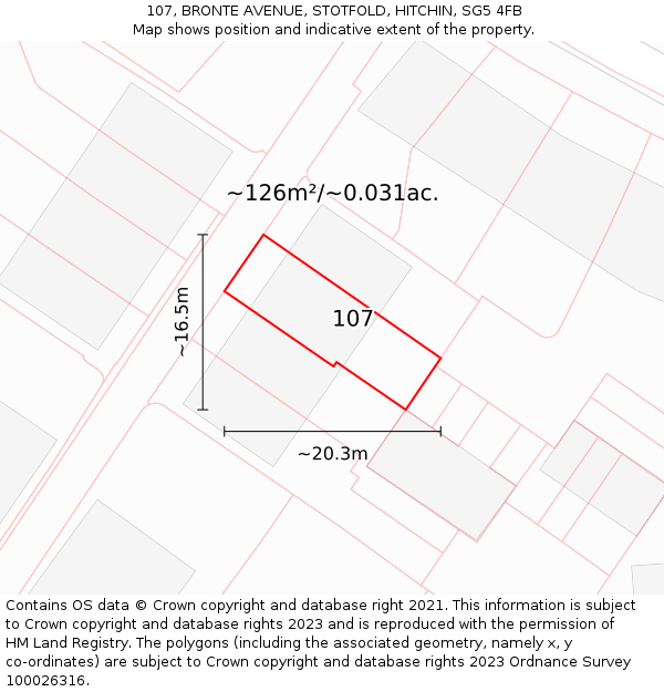 107, BRONTE AVENUE, STOTFOLD, HITCHIN, SG5 4FB: Plot and title map