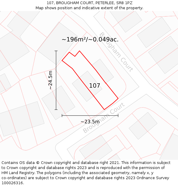 107, BROUGHAM COURT, PETERLEE, SR8 1PZ: Plot and title map
