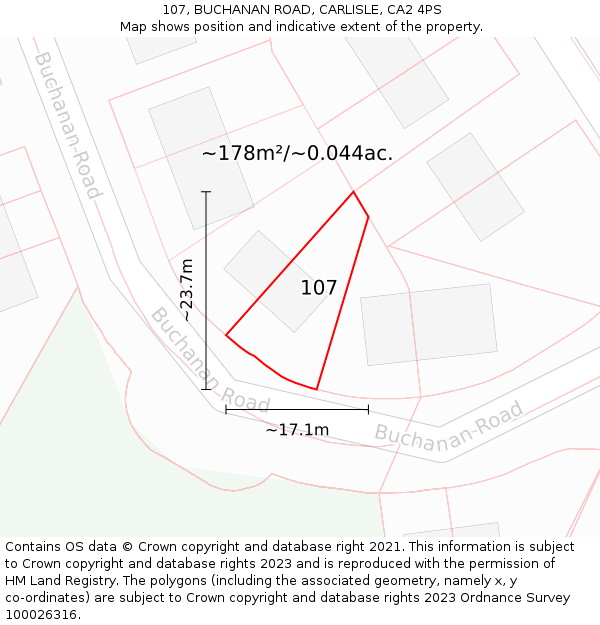 107, BUCHANAN ROAD, CARLISLE, CA2 4PS: Plot and title map