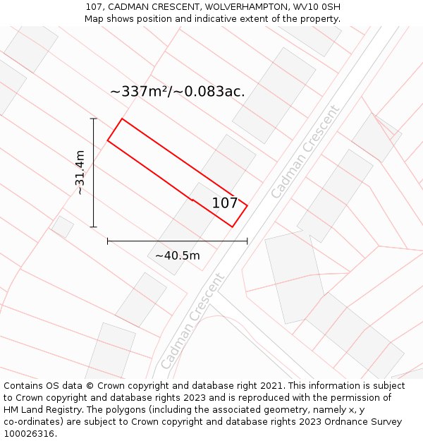 107, CADMAN CRESCENT, WOLVERHAMPTON, WV10 0SH: Plot and title map