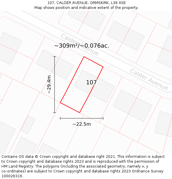 107, CALDER AVENUE, ORMSKIRK, L39 4SE: Plot and title map