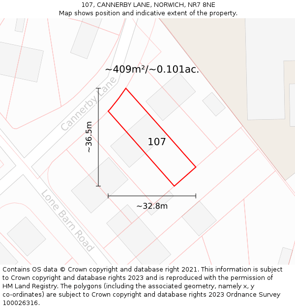 107, CANNERBY LANE, NORWICH, NR7 8NE: Plot and title map