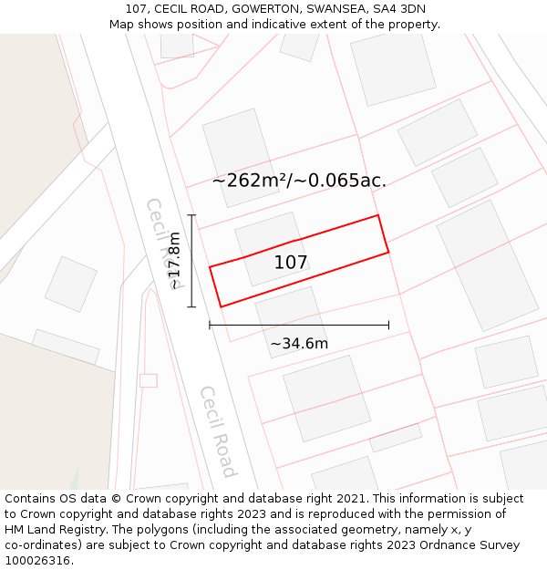 107, CECIL ROAD, GOWERTON, SWANSEA, SA4 3DN: Plot and title map