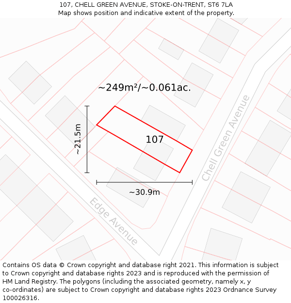 107, CHELL GREEN AVENUE, STOKE-ON-TRENT, ST6 7LA: Plot and title map
