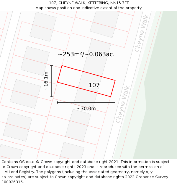 107, CHEYNE WALK, KETTERING, NN15 7EE: Plot and title map