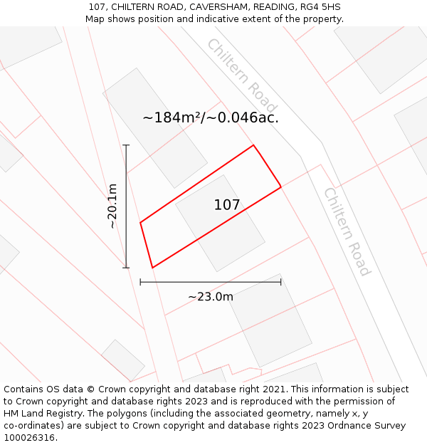 107, CHILTERN ROAD, CAVERSHAM, READING, RG4 5HS: Plot and title map