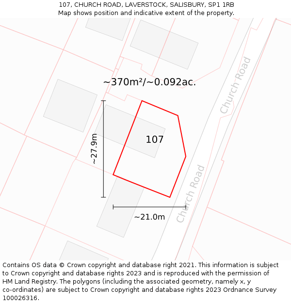 107, CHURCH ROAD, LAVERSTOCK, SALISBURY, SP1 1RB: Plot and title map