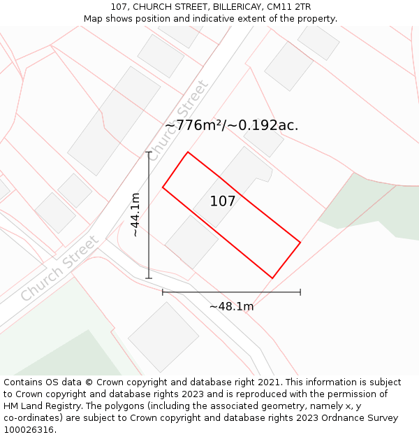 107, CHURCH STREET, BILLERICAY, CM11 2TR: Plot and title map
