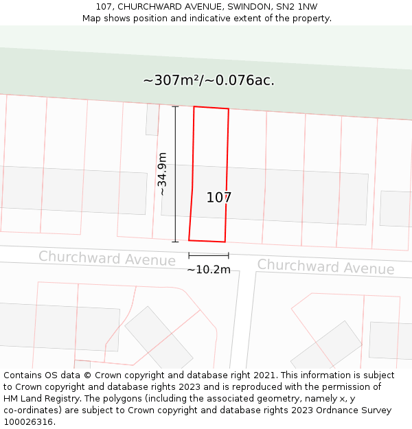 107, CHURCHWARD AVENUE, SWINDON, SN2 1NW: Plot and title map