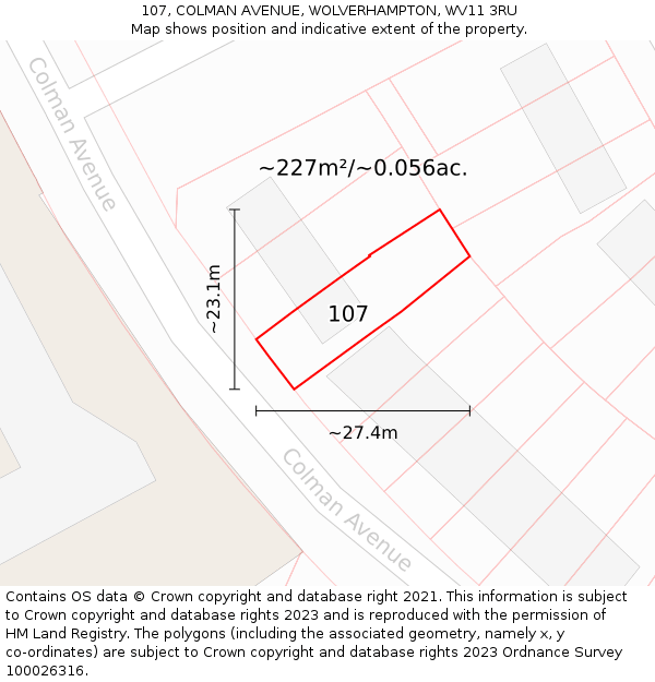 107, COLMAN AVENUE, WOLVERHAMPTON, WV11 3RU: Plot and title map