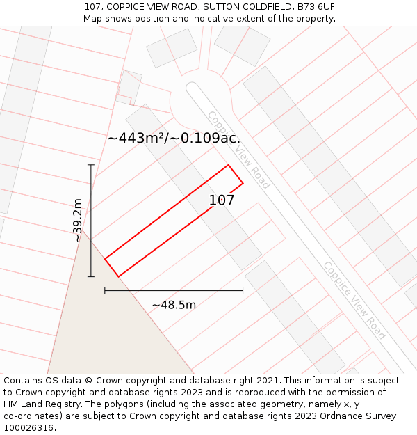 107, COPPICE VIEW ROAD, SUTTON COLDFIELD, B73 6UF: Plot and title map