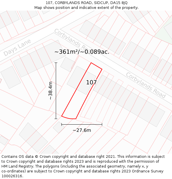 107, CORBYLANDS ROAD, SIDCUP, DA15 8JQ: Plot and title map
