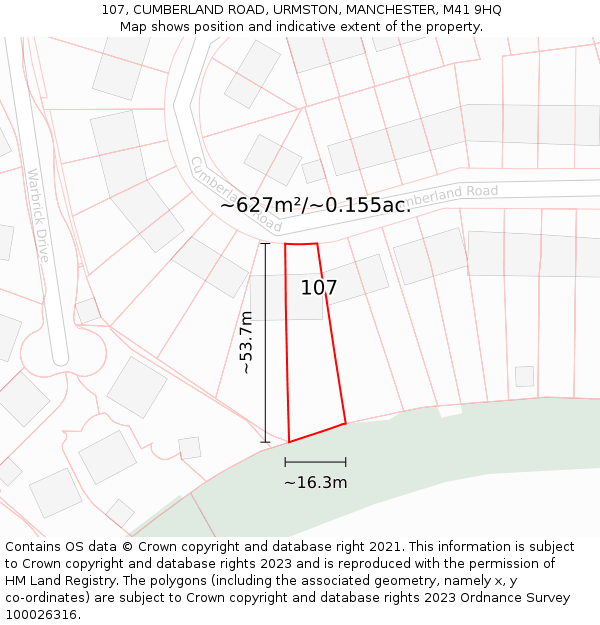107, CUMBERLAND ROAD, URMSTON, MANCHESTER, M41 9HQ: Plot and title map