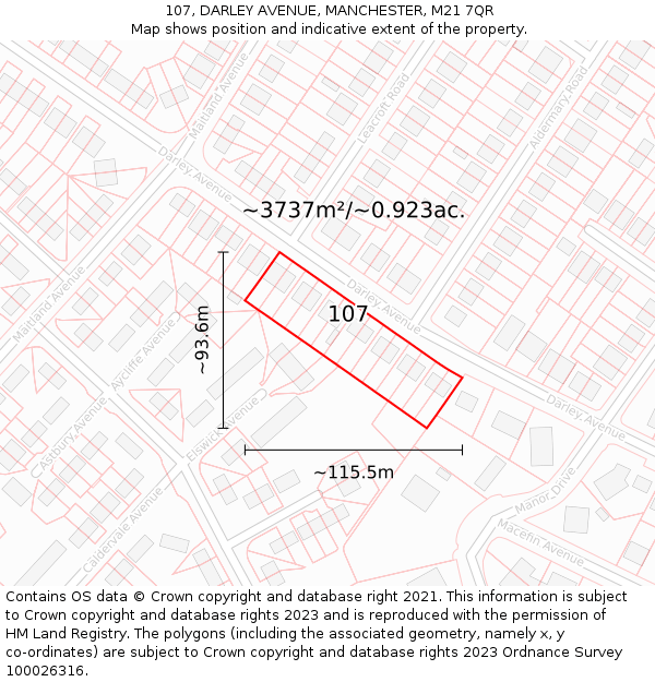 107, DARLEY AVENUE, MANCHESTER, M21 7QR: Plot and title map