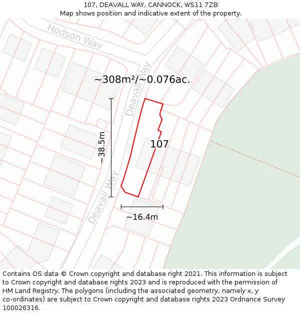 107, DEAVALL WAY, CANNOCK, WS11 7ZB: Plot and title map