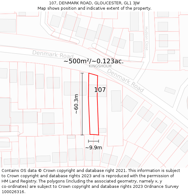 107, DENMARK ROAD, GLOUCESTER, GL1 3JW: Plot and title map