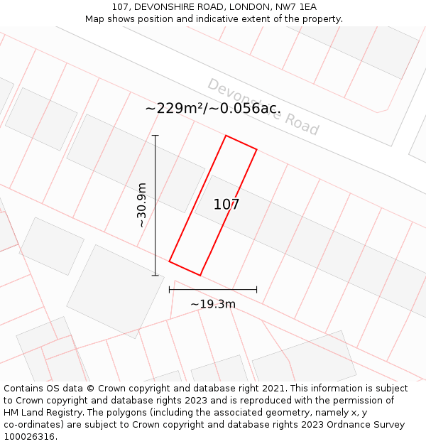 107, DEVONSHIRE ROAD, LONDON, NW7 1EA: Plot and title map