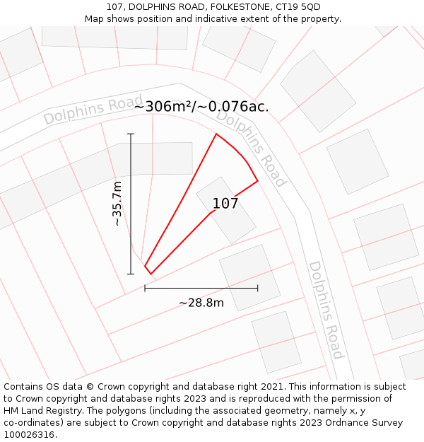 107, DOLPHINS ROAD, FOLKESTONE, CT19 5QD: Plot and title map