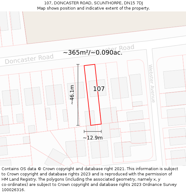 107, DONCASTER ROAD, SCUNTHORPE, DN15 7DJ: Plot and title map